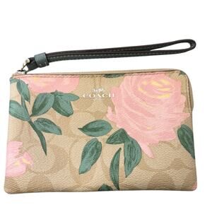 Coach Pink Rose Floral Wristlet Wristlet Purse F26291